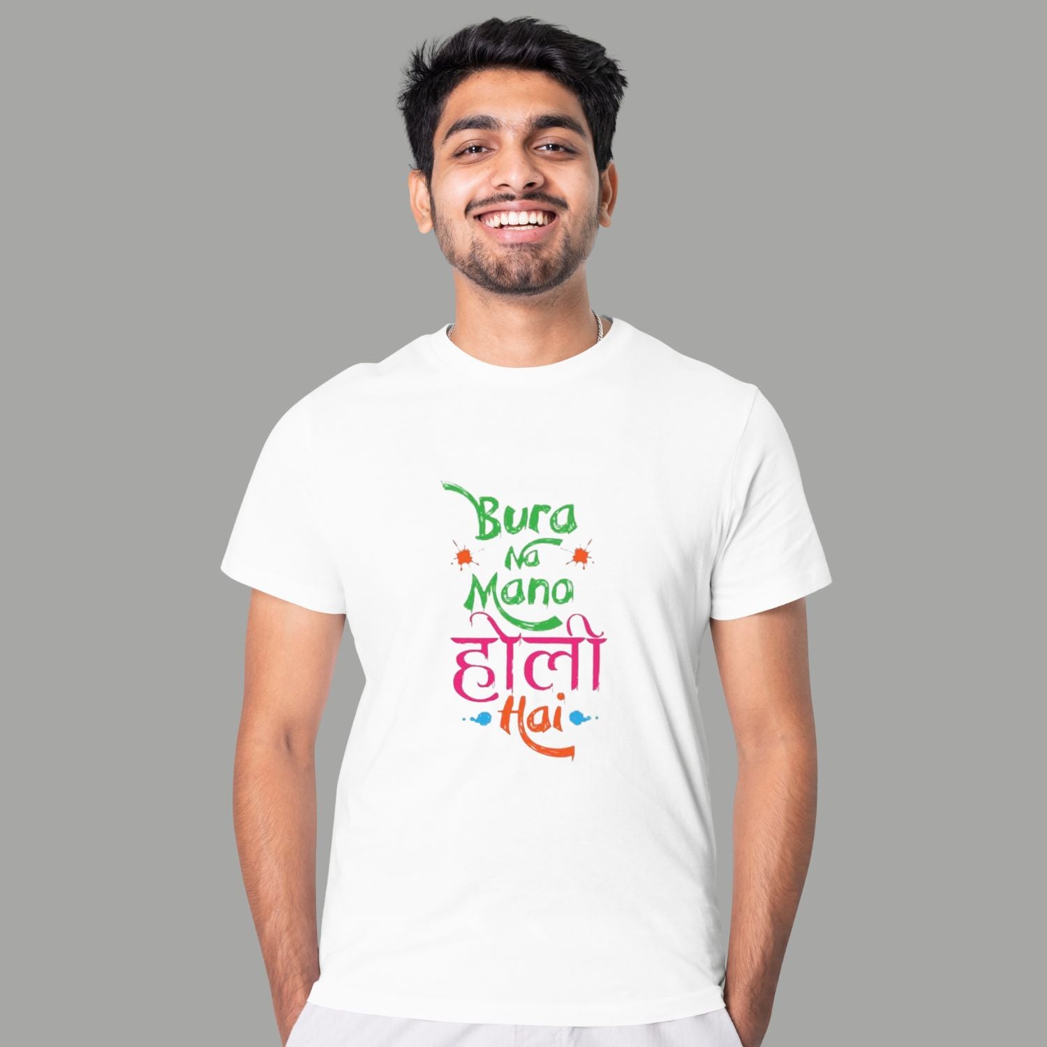 Bura Na Mano Holi Hai White Cotton T-Shirt – Funny Holi Festival Printed Tee for Men & Women