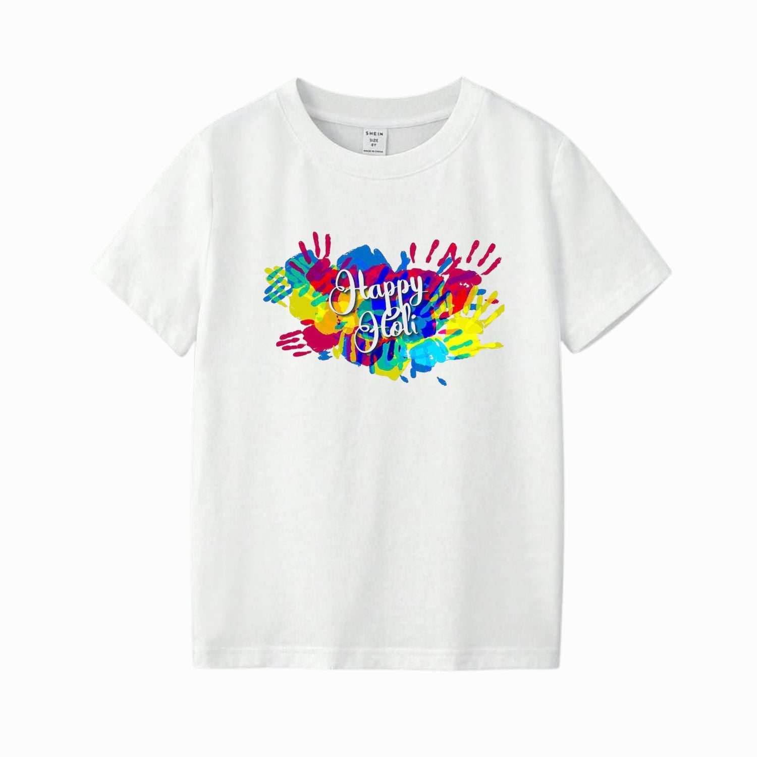 Happy Holi Printed White Cotton T-Shirt for Men & Women | Colorful Festival Graphic Holi Tee | Soft Comfortable Casual Wear