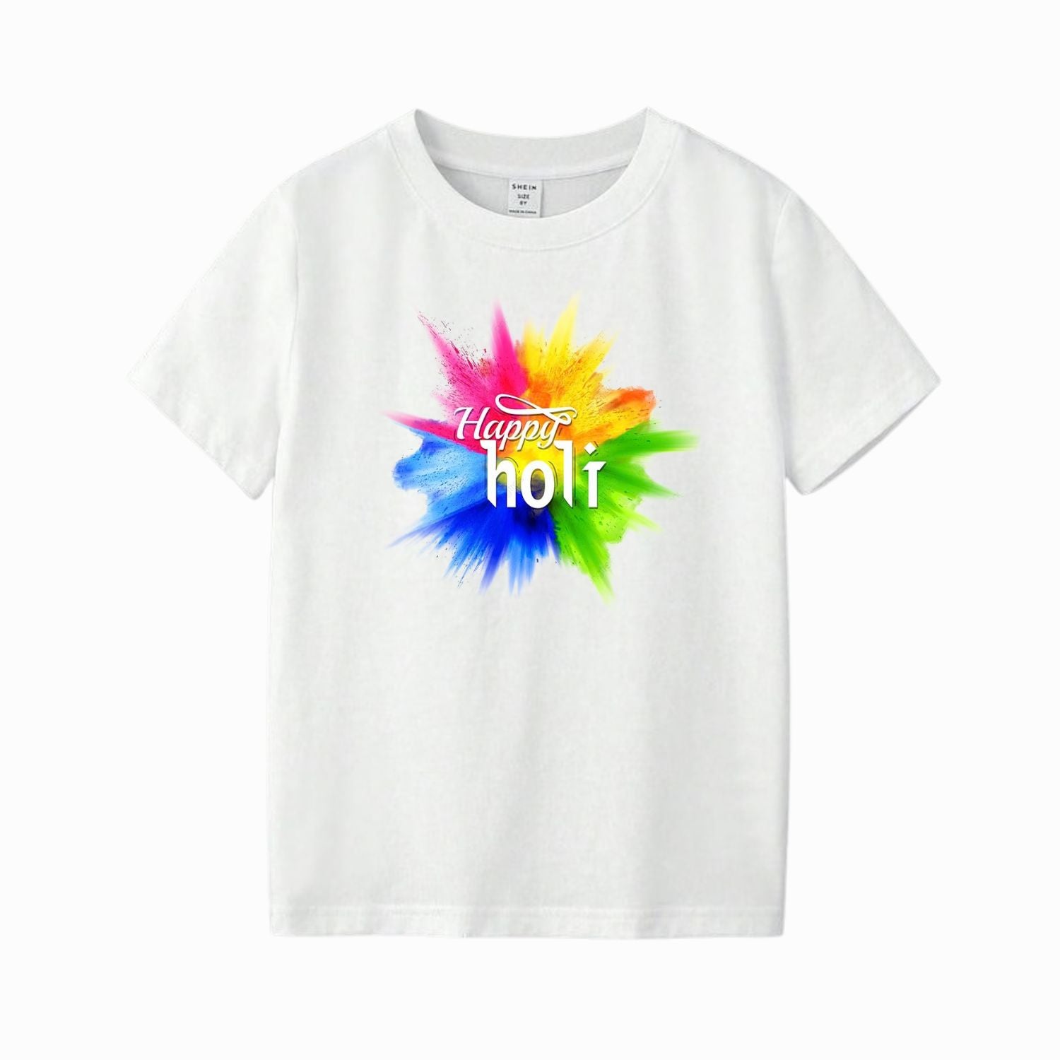 Happy Holi Color Splash Printed White Cotton T-Shirt | Unisex Festive Holi Wear for Men & Women