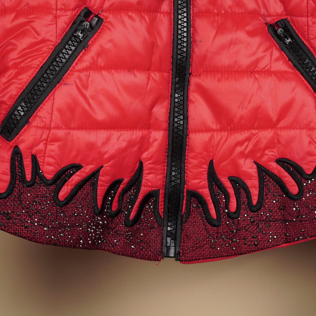 Quilted Hooded Puffer Jacket with Embellished Flame Detailing ( SIZE-S )