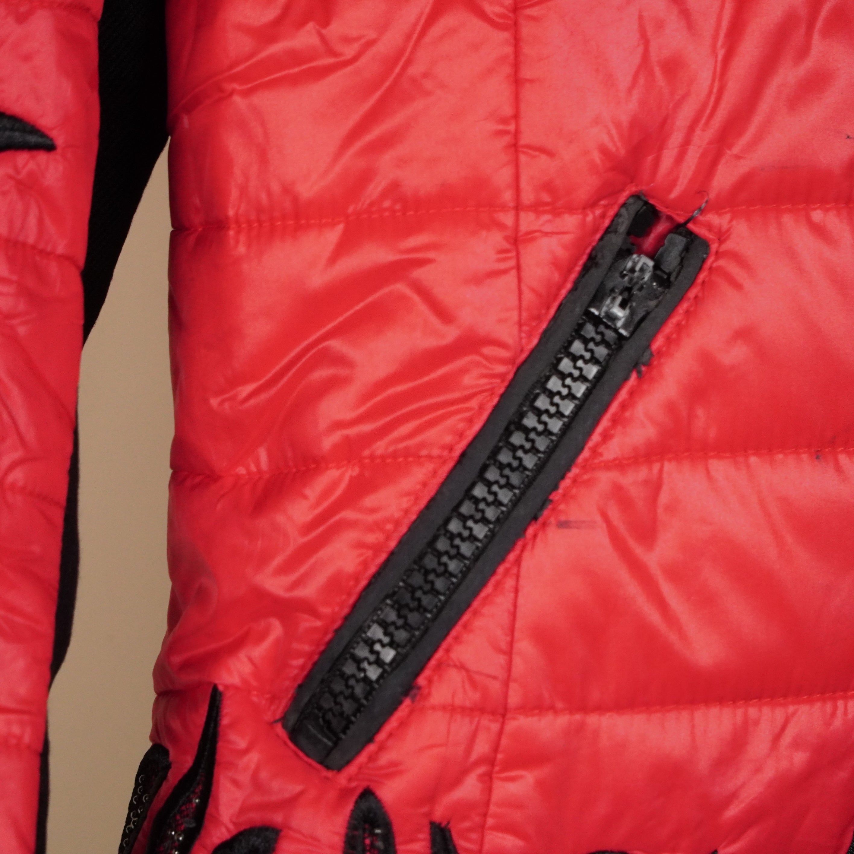 Quilted Hooded Puffer Jacket with Embellished Flame Detailing ( SIZE-S )