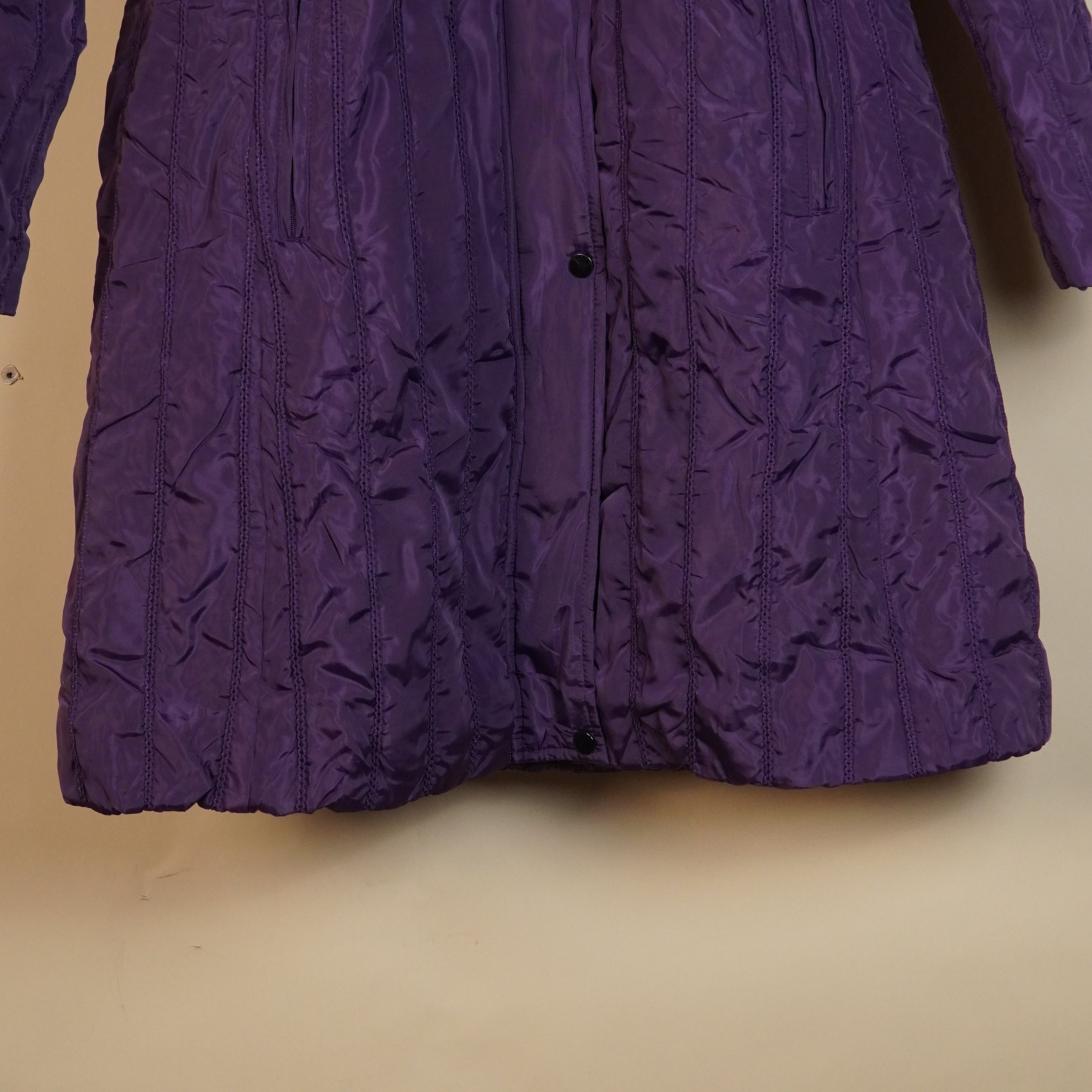 Long Quilted Hooded Winter Coat with Faux-Fur Trim