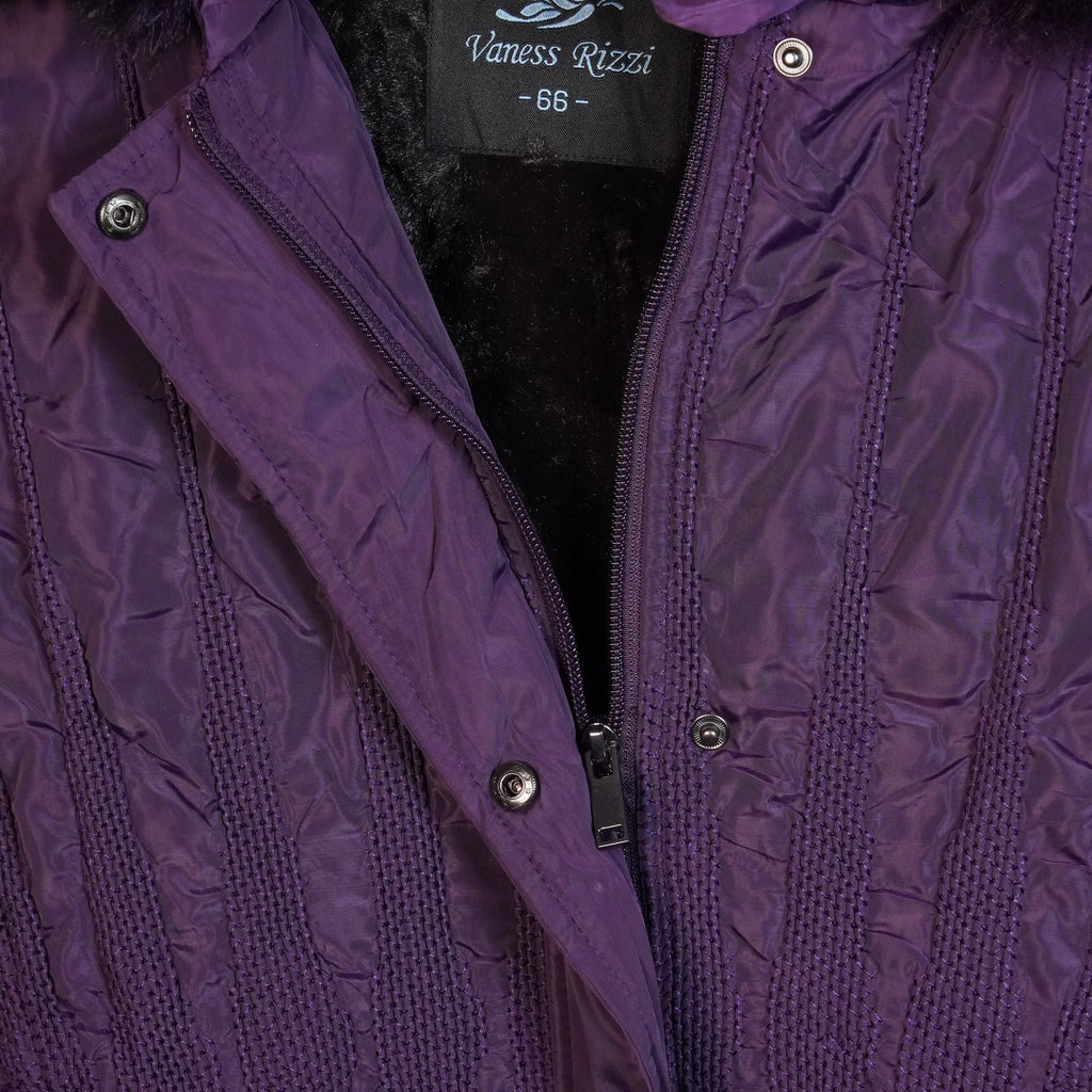Long Quilted Hooded Winter Coat with Faux-Fur Trim