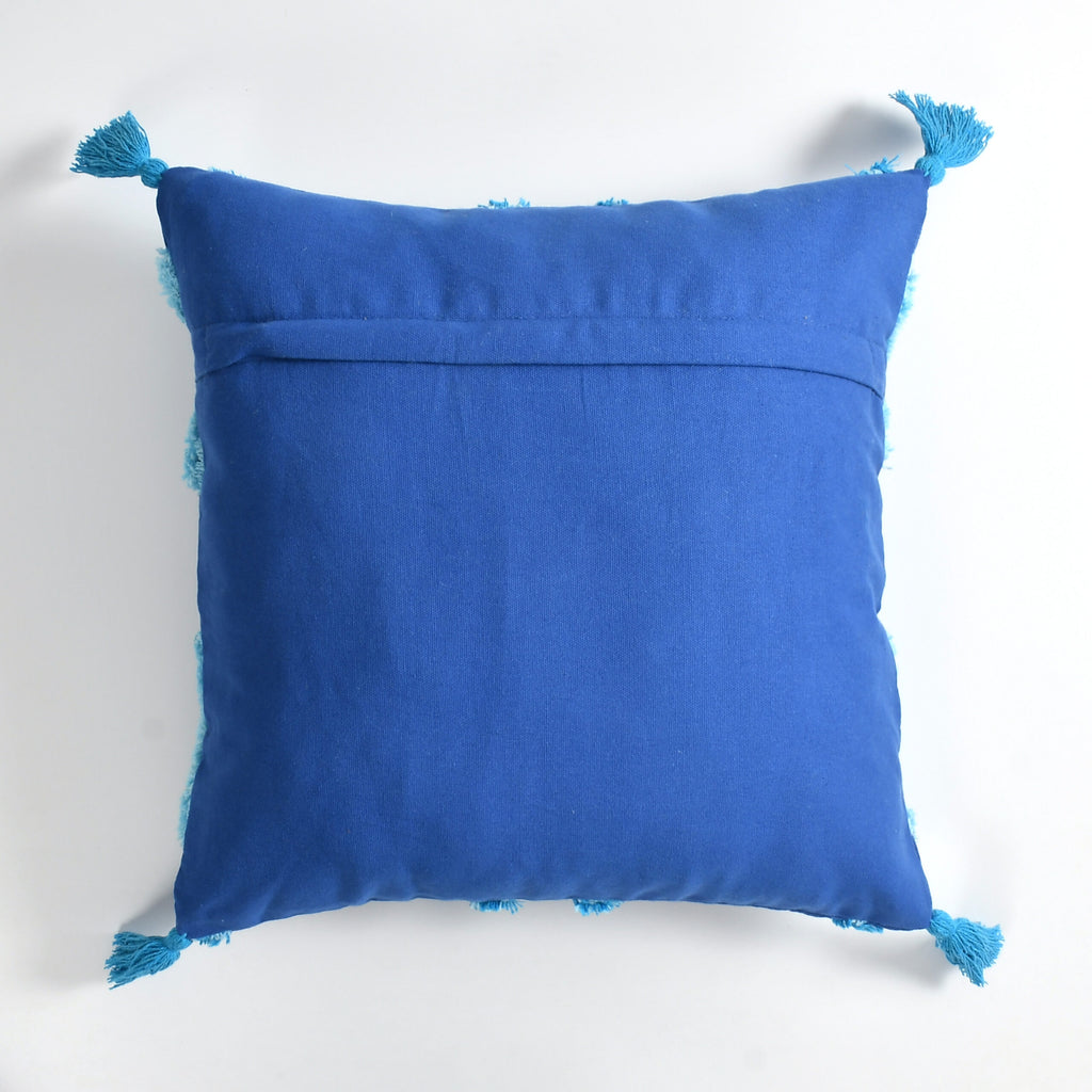 Royal Blue & Cream Boho Tufted Cushion Cover Set – Geometric Textured Decorative Throw Pillows Cover Set with Tassels for Sofa, Living Room & Bedroom (Pack of 2)