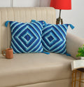 Blue Geometric Tufted Cushion Cover Set – Boho Textured Decorative Throw Pillows Cover Set with Tassels for Sofa, Living Room & Bedroom (Pack of 2)