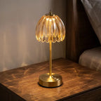 Golden Lotus Flower Table Lamp with Glass Petal Shade
