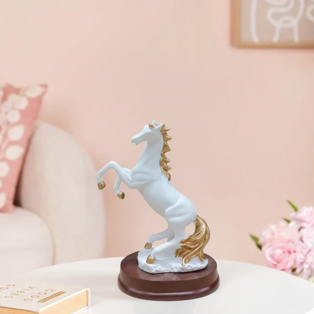 Rearing White & Gold Horse Showpiece for Home Décor