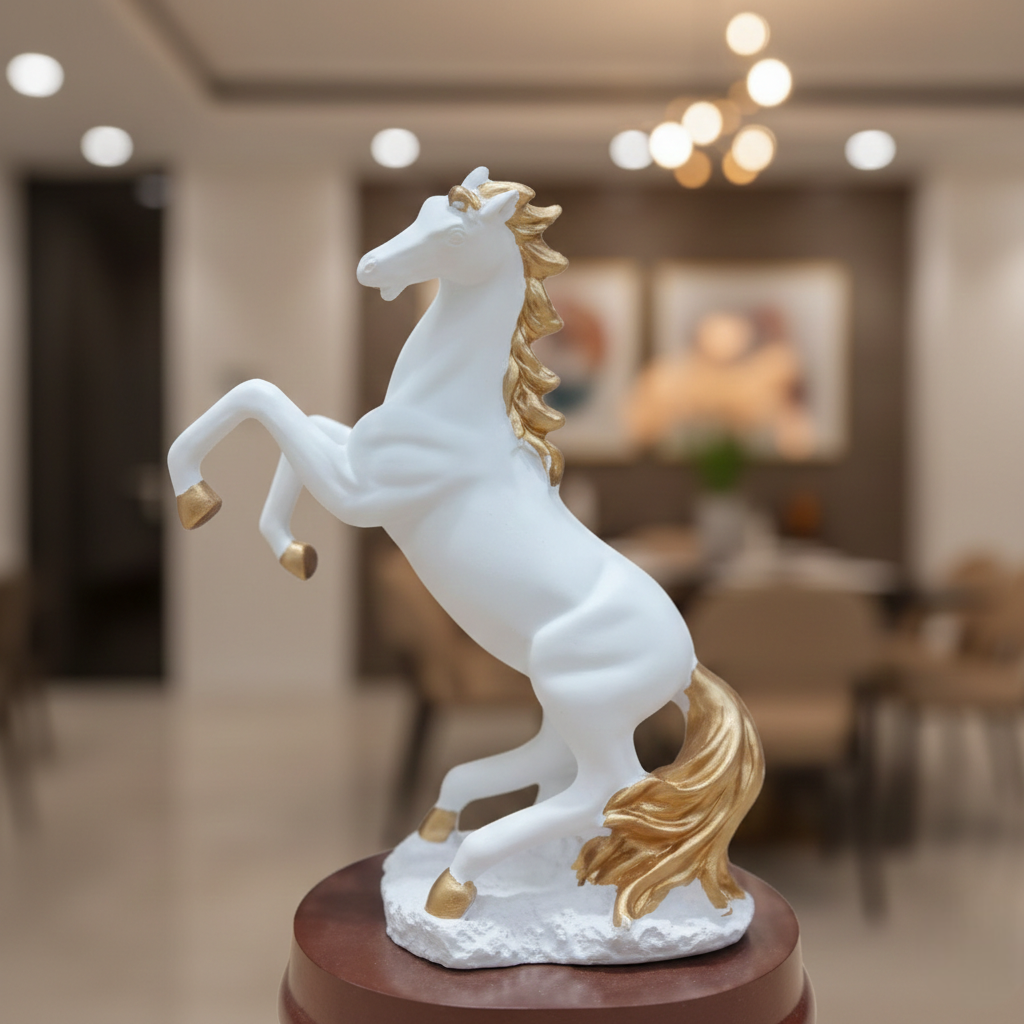 Rearing White & Gold Horse Showpiece for Home Décor