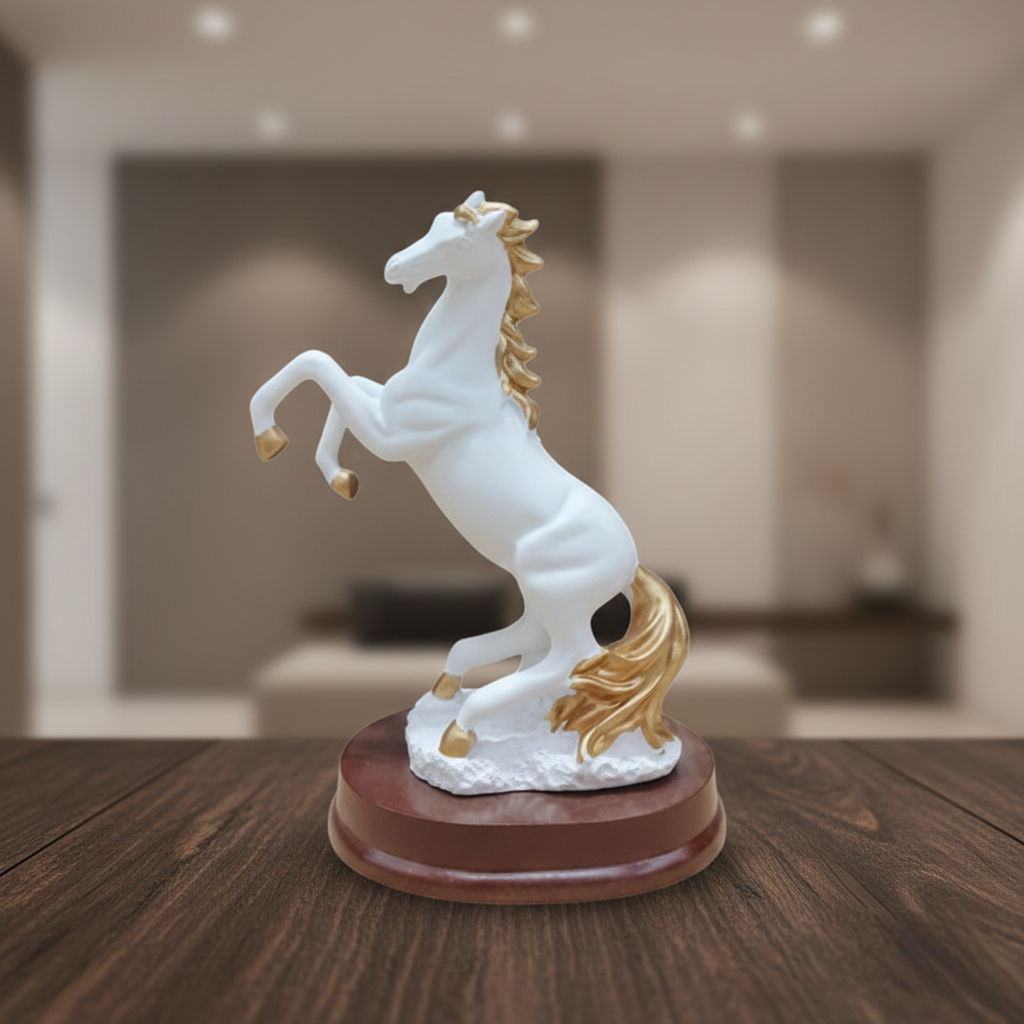 Rearing White & Gold Horse Showpiece for Home Décor