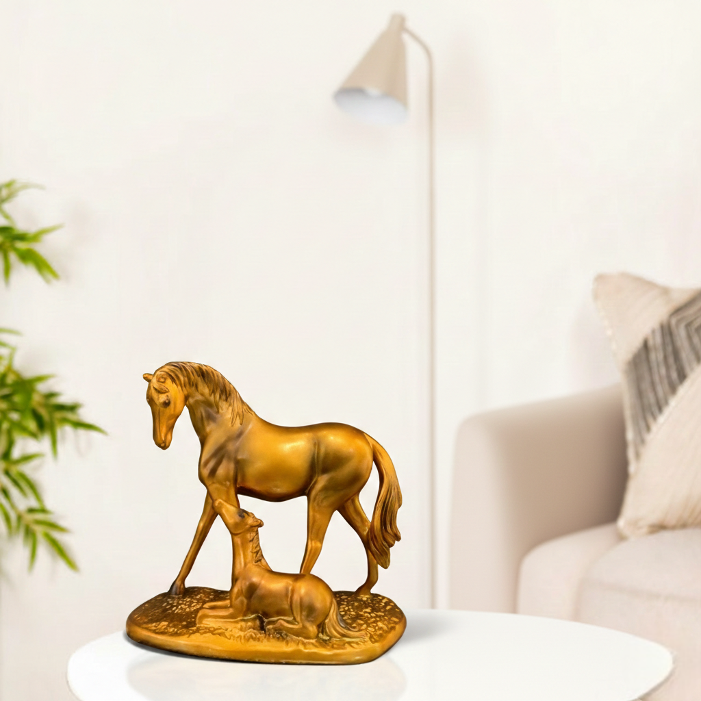 Golden Horse with Foal Showpiece for Home Decor