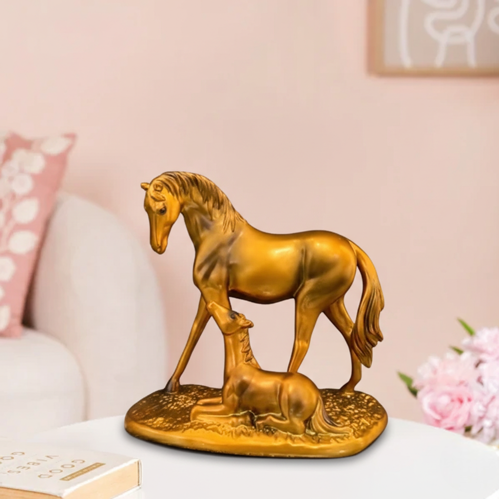 Golden Horse with Foal Showpiece for Home Decor