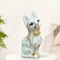 Cute White Cat Showpiece with Golden Finish | Decorative Resin Cat Figurine