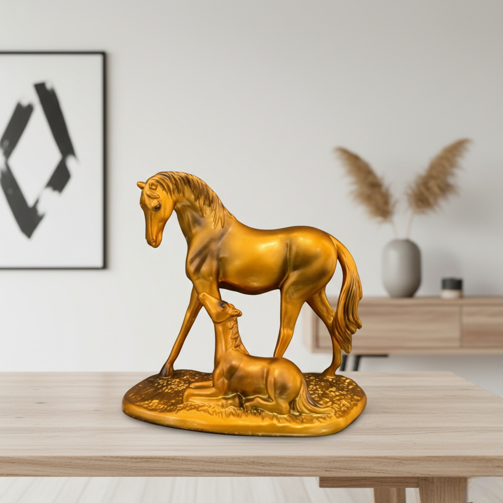 Golden Horse with Foal Showpiece for Home Decor