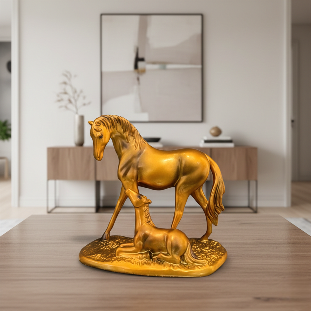 Golden Horse with Foal Showpiece for Home Decor