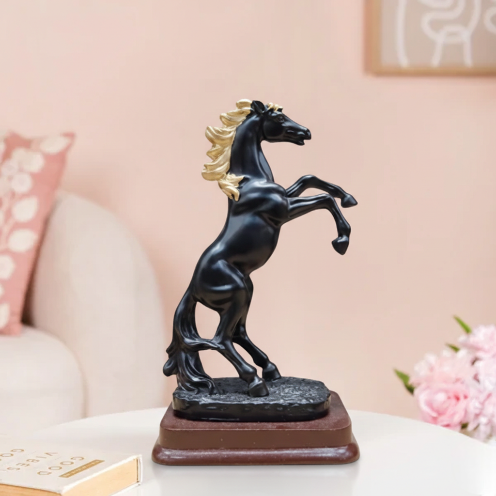 Rearing Black Horse Statue for Home Décor – Luxury Horse Figurine Showpiece