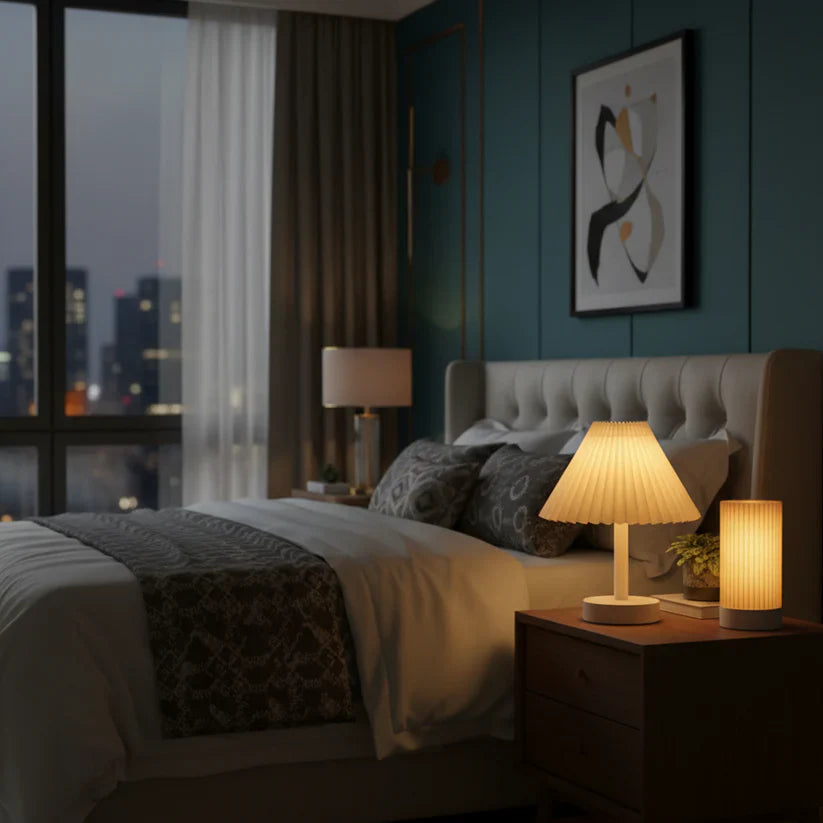 Pleated LED Table Lamp | 3 Light Modes | Portable & Rechargeable Bedside Lamp for Home Décor