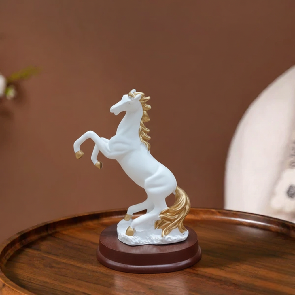 Rearing White & Gold Horse Showpiece for Home Décor