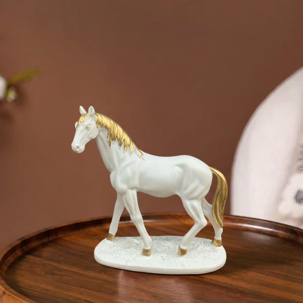 White & Gold Horse Showpiece for Home Décor