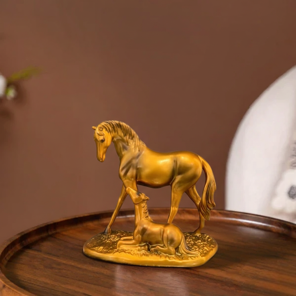 Golden Horse with Foal Showpiece for Home Decor