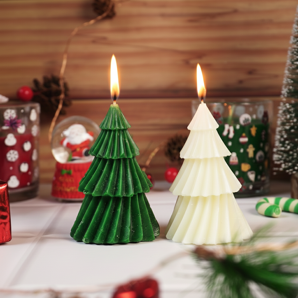 Set-2 Christmas Tree Decorative Green And white Candle