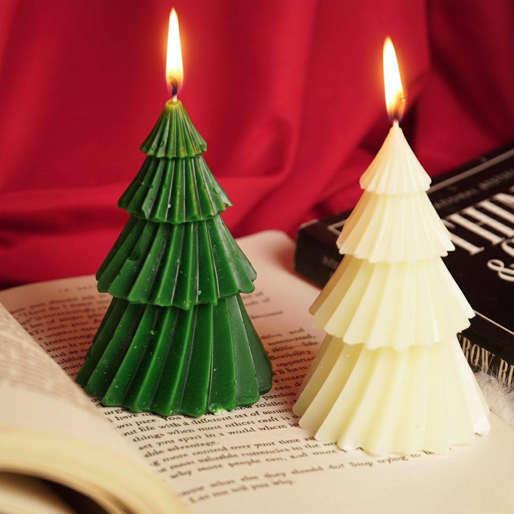 Set-2 Christmas Tree Decorative Green And white Candle