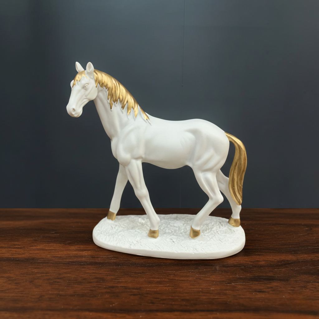 White & Gold Horse Showpiece for Home Décor