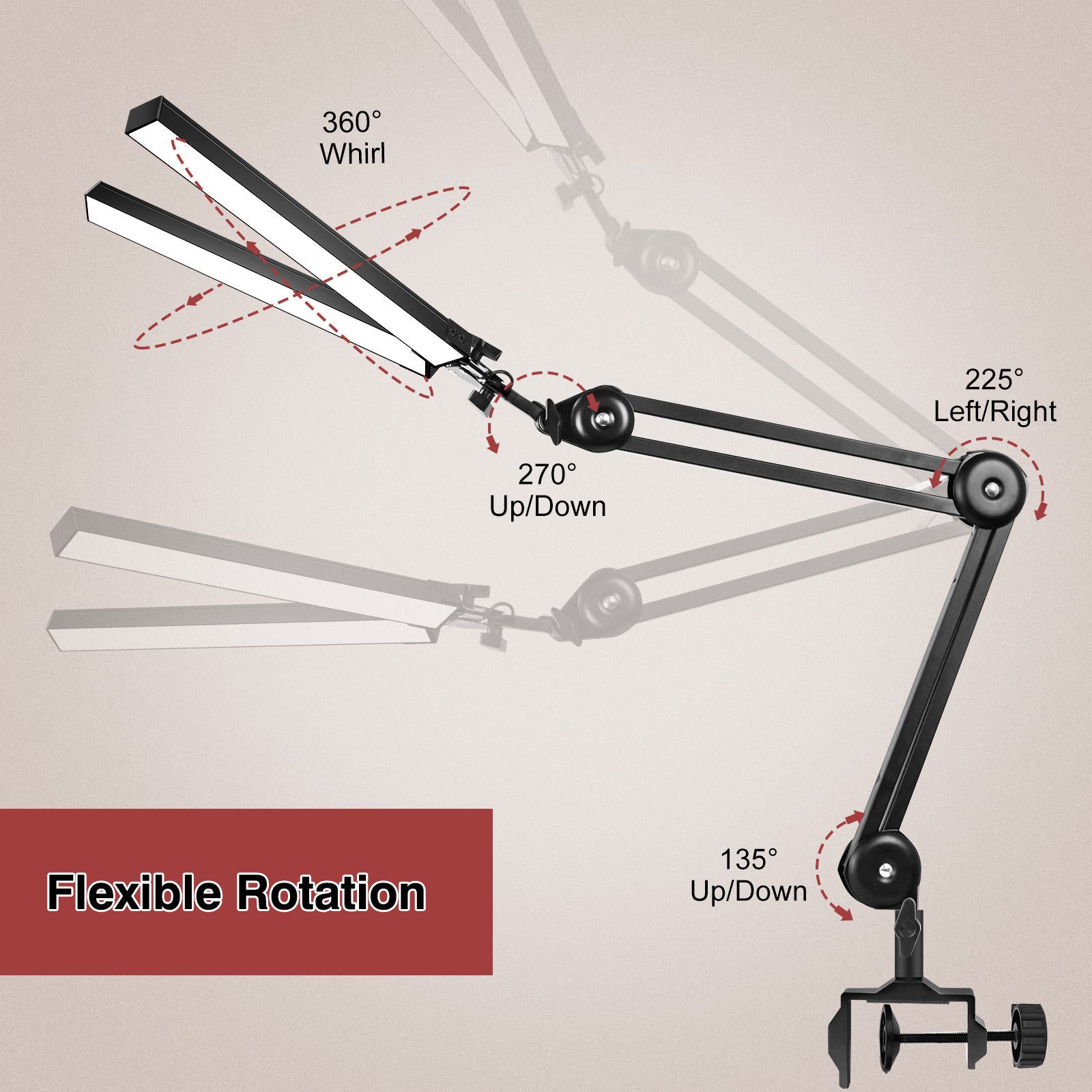 Double Head LED Desk Lamp with Clamp