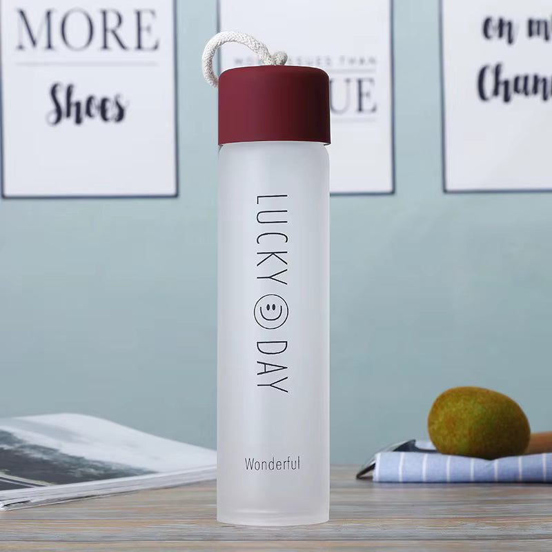 Lucky Day Frosted Glass Water Bottle – 8 Inch Reusable Motivational Drink Bottle