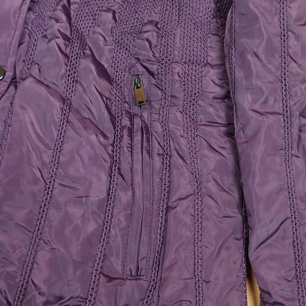 Long Quilted Hooded Winter Coat with Faux-Fur Trim