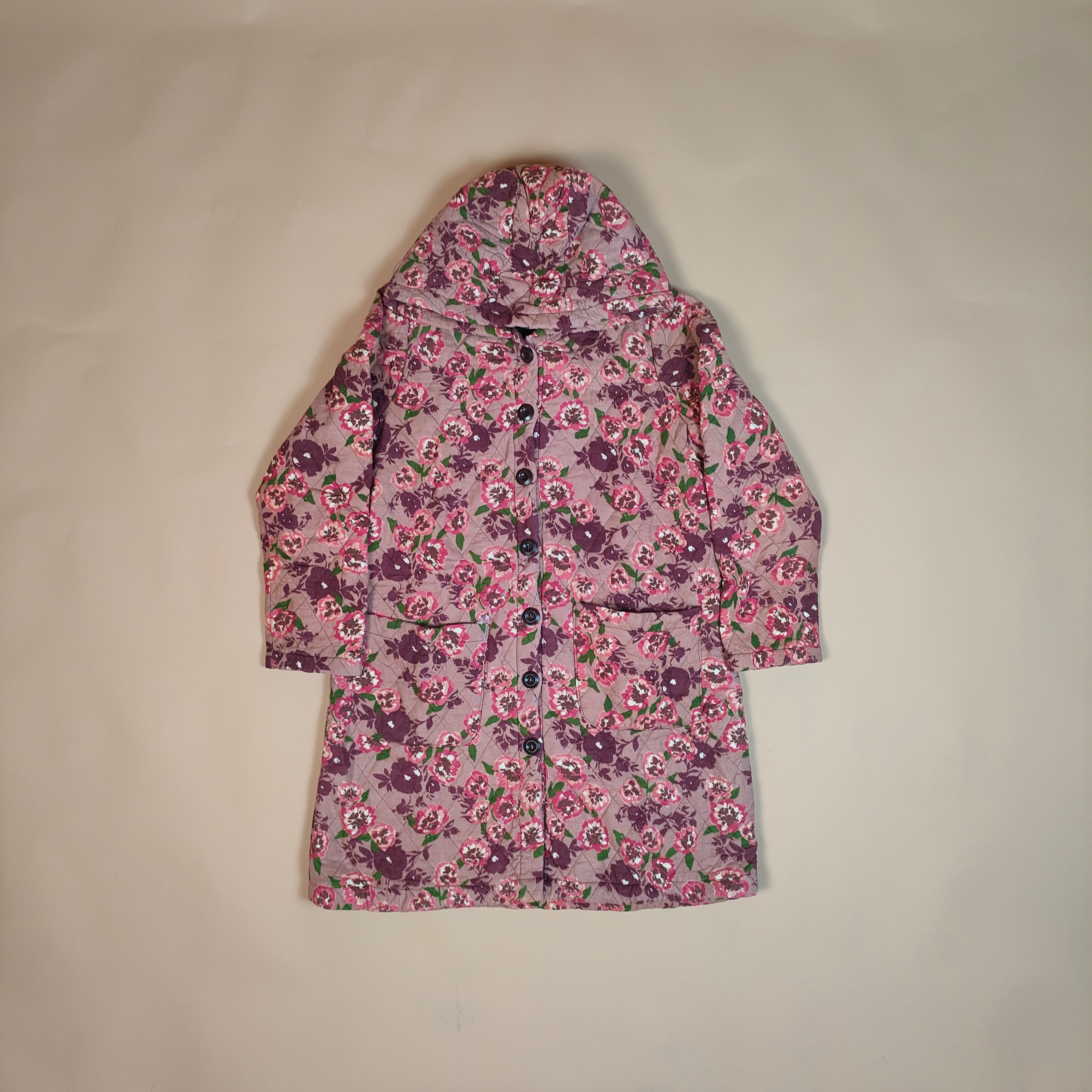 Floral Hooded Quilted Jacket with Button ( SIZE-L )
