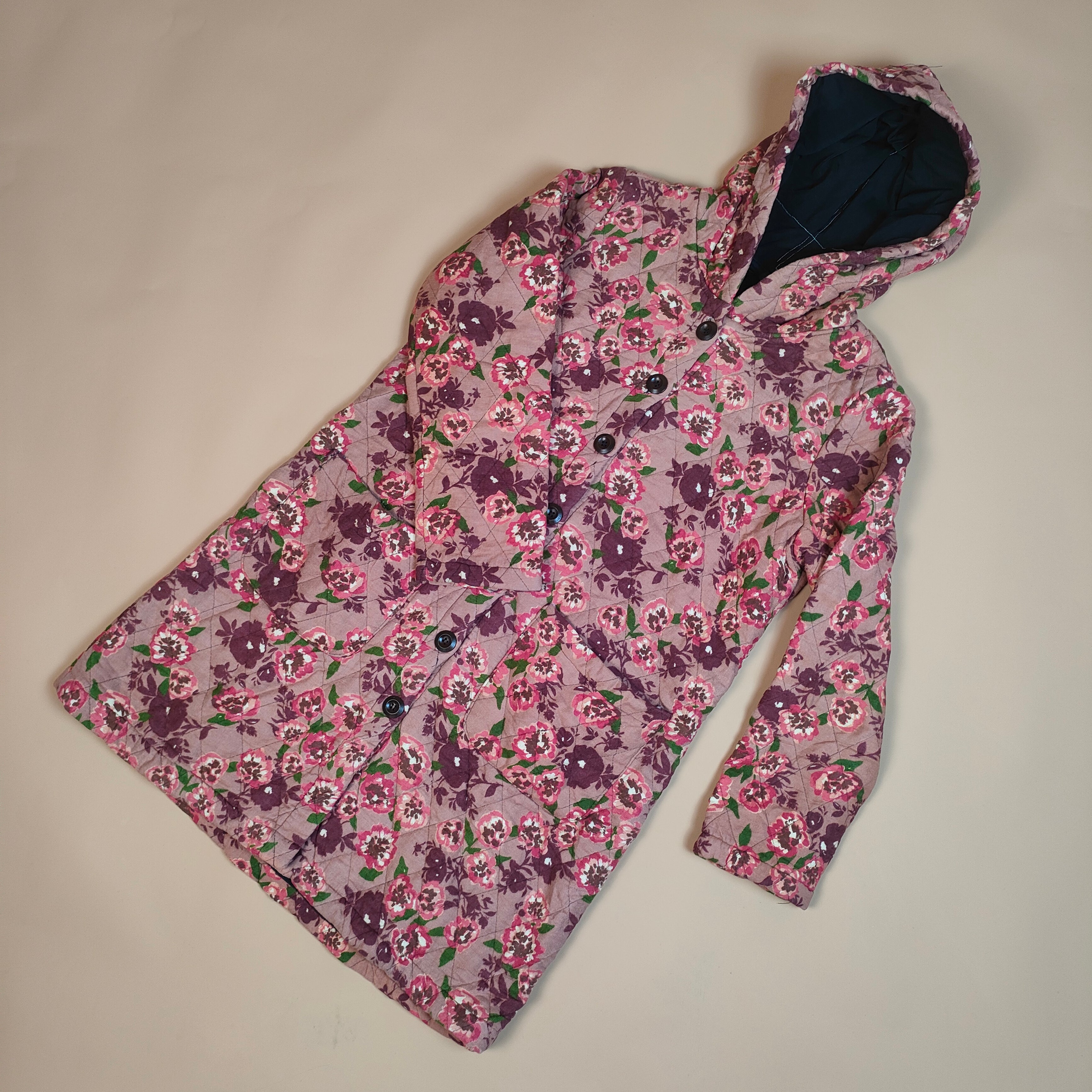 Floral Hooded Quilted Jacket with Button ( SIZE-L )
