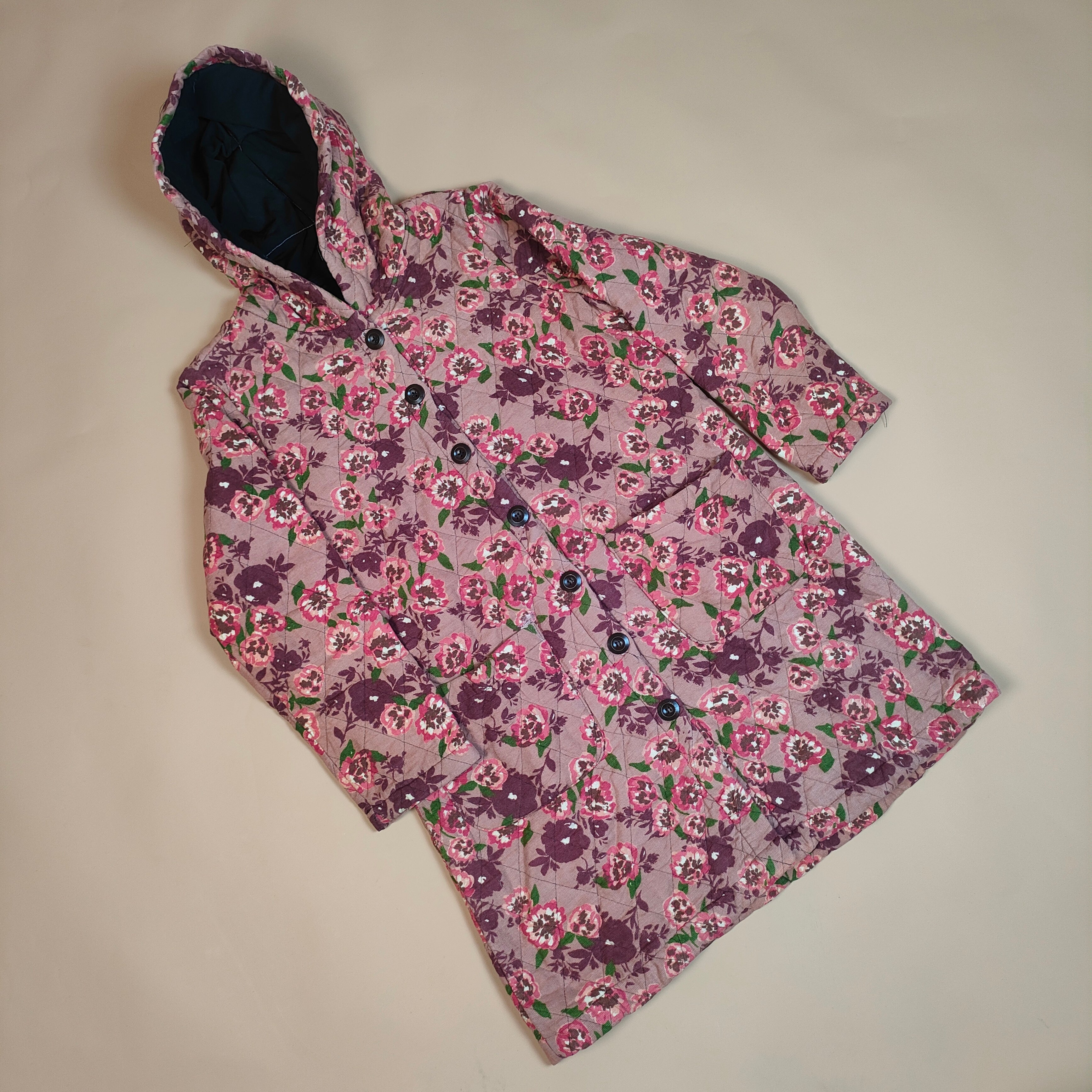 Floral Hooded Quilted Jacket with Button ( SIZE-L )