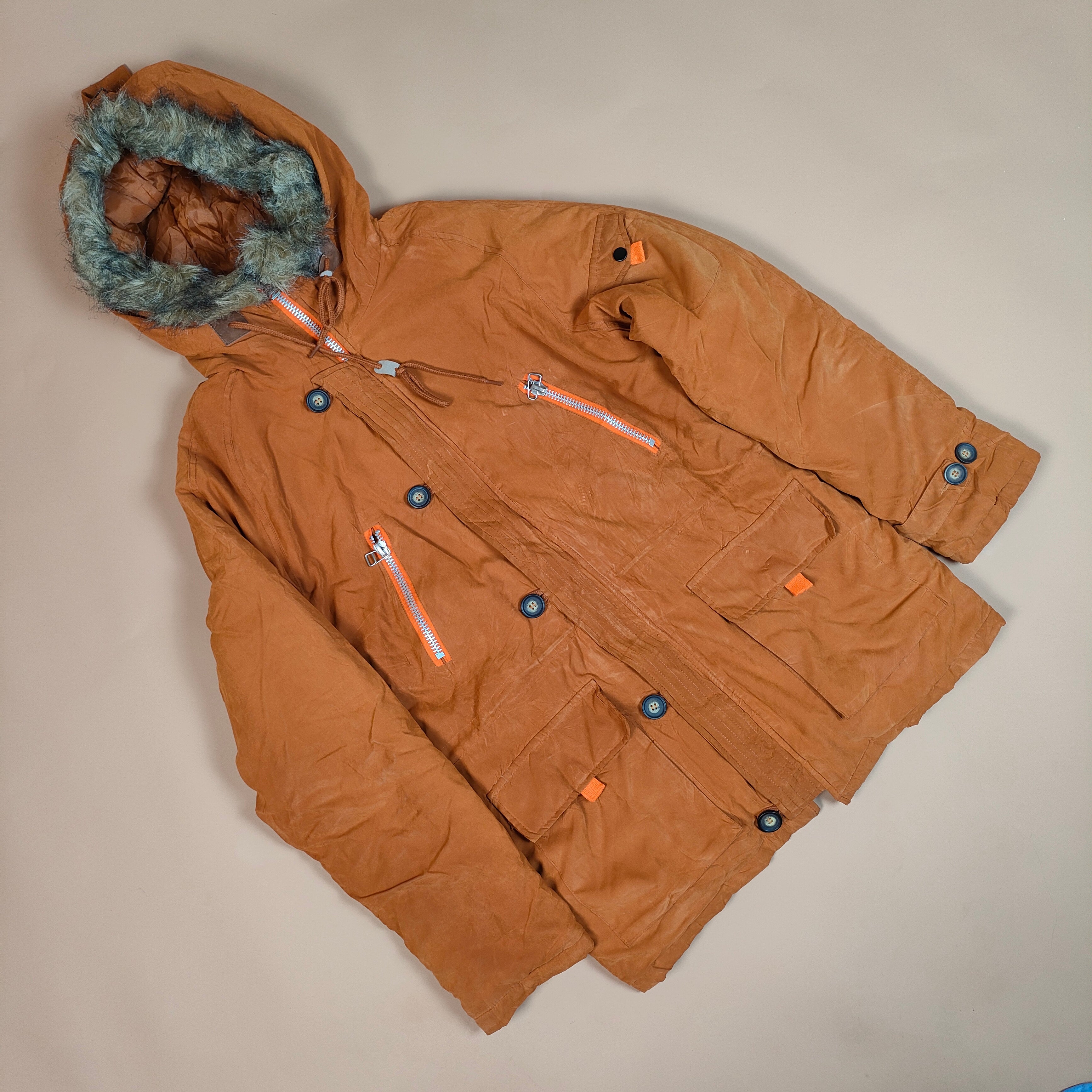 Women’s Orange Winter Parka Jacket ( SIZE-M )