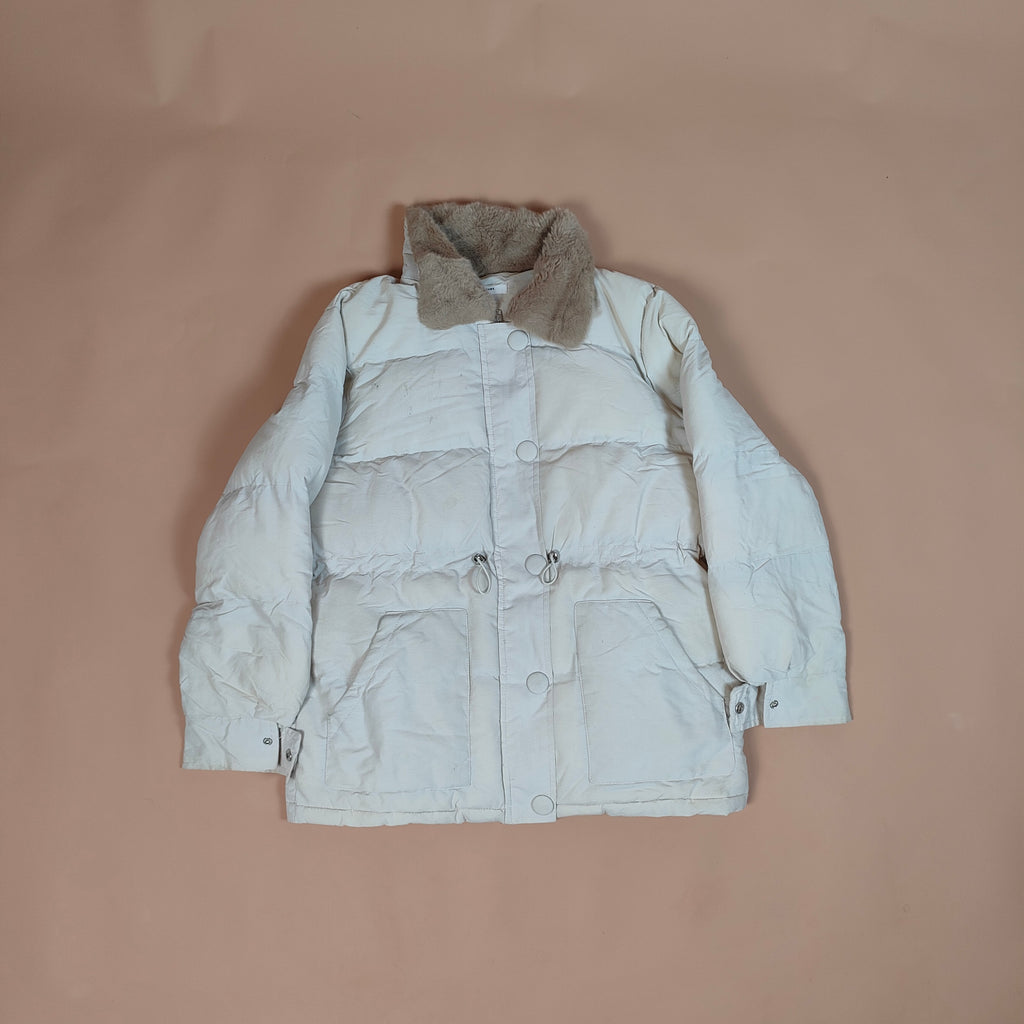 Women’s Cream Puffer Jacket with Faux Fur Collar ( SIZE-M )