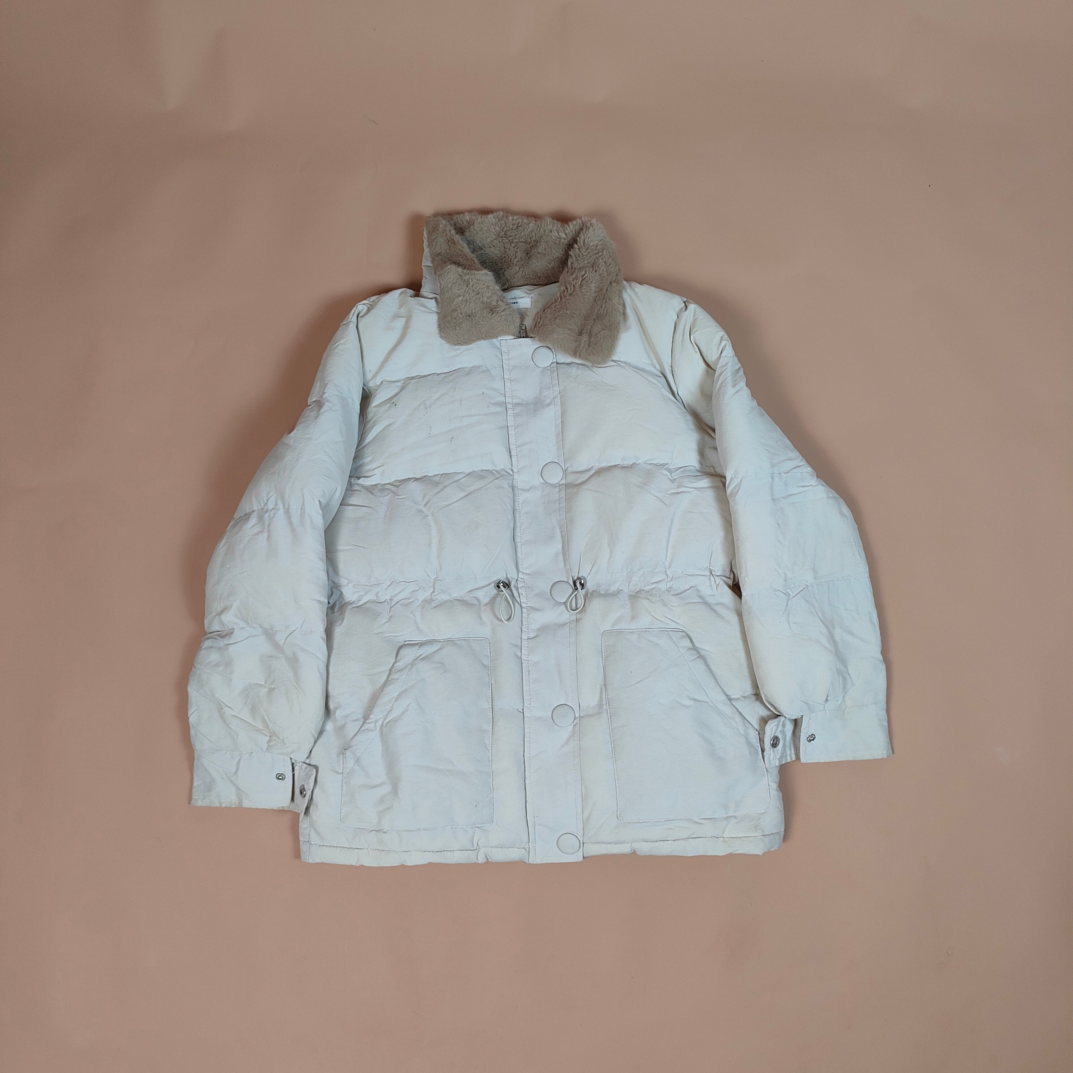 Women’s Cream Puffer Jacket with Faux Fur Collar ( SIZE-M )