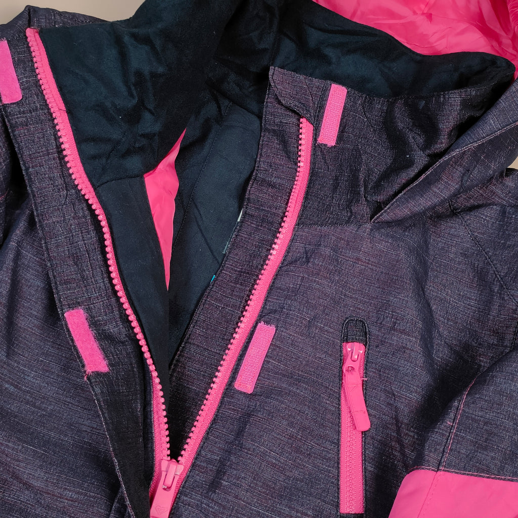 Unisex Pink Colorblock Hooded Winter Jacket ( SIZE-M )