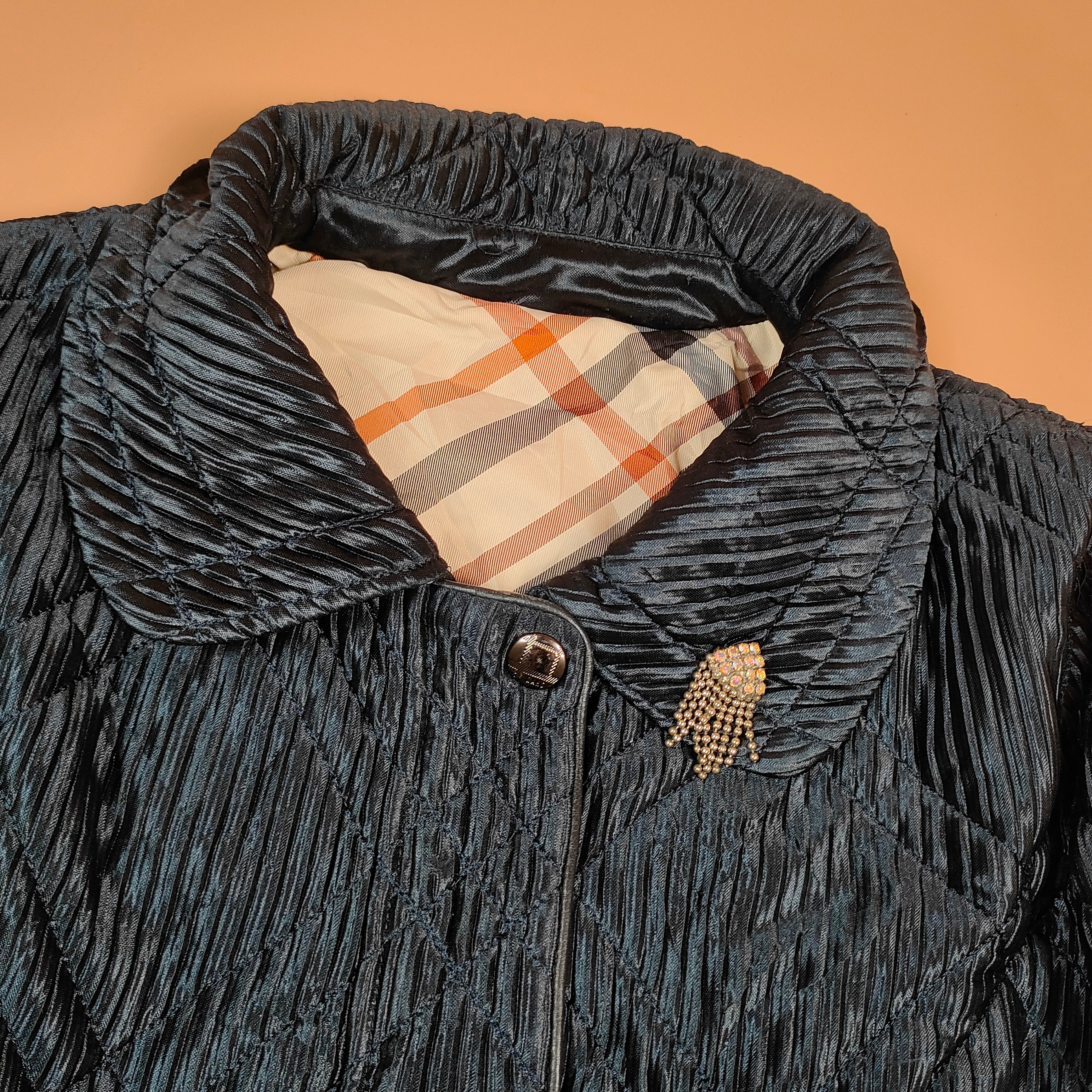 Women’s Textured Quilted Winter Jacket with Shawl Collar ( SIZE-M )