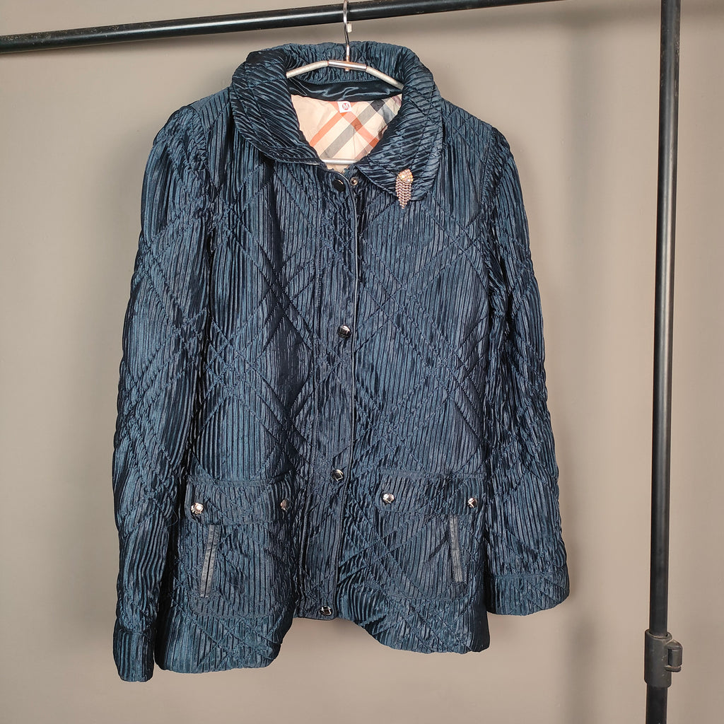 Women’s Textured Quilted Winter Jacket with Shawl Collar ( SIZE-M )
