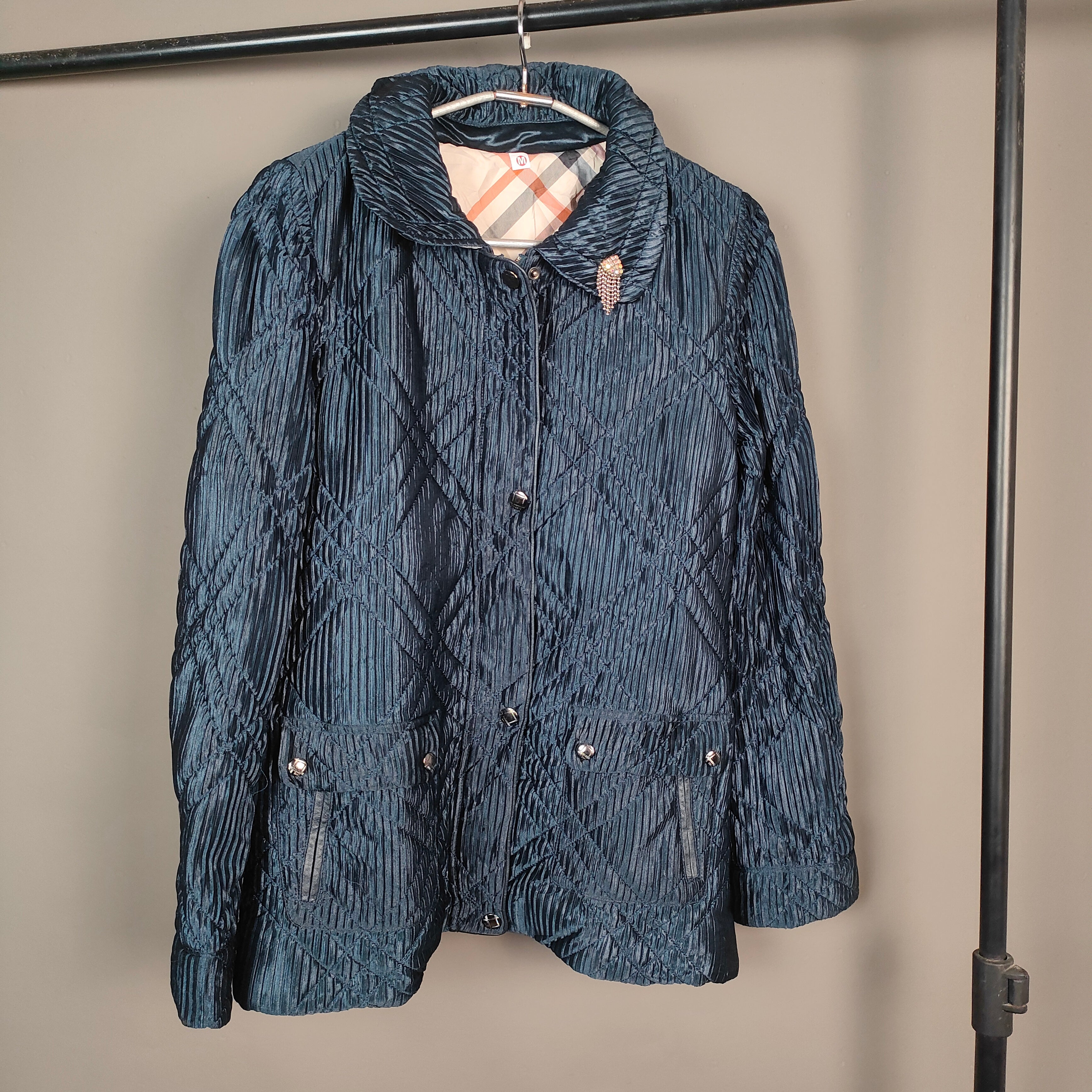 Women’s Textured Quilted Winter Jacket with Shawl Collar ( SIZE-M )