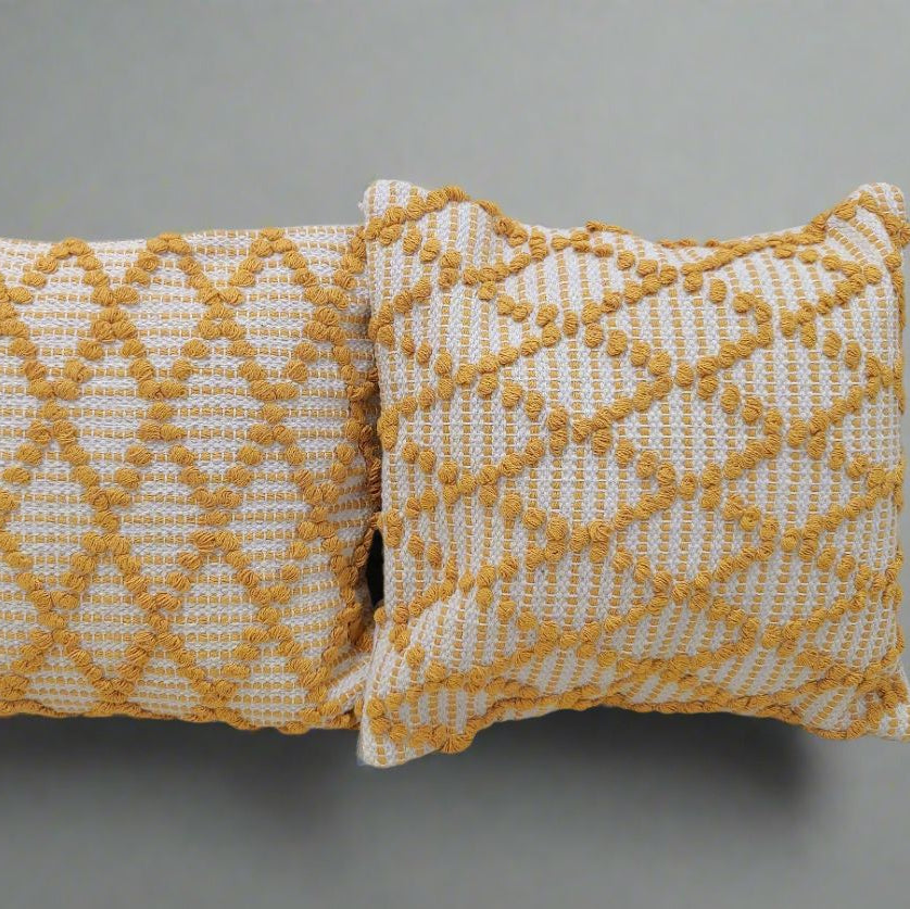 Mustard & Cream Boho Tufted Cushion Cover Set – Geometric Textured Decorative Throw Pillows Cover Set for Sofa, Living Room & Bedroom (Pack of 2)