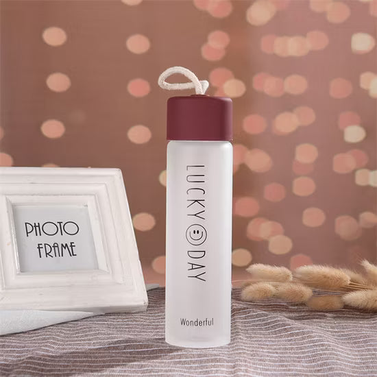 Lucky Day Frosted Glass Water Bottle – 8 Inch Reusable Motivational Drink Bottle