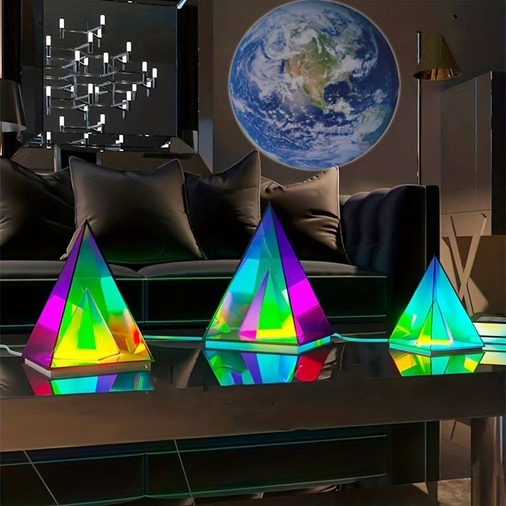 3D Art Pyramid Night lamp Colorful Table lamp Acrylic Light Bedside Table Desk lamp for Bedroom Decorative