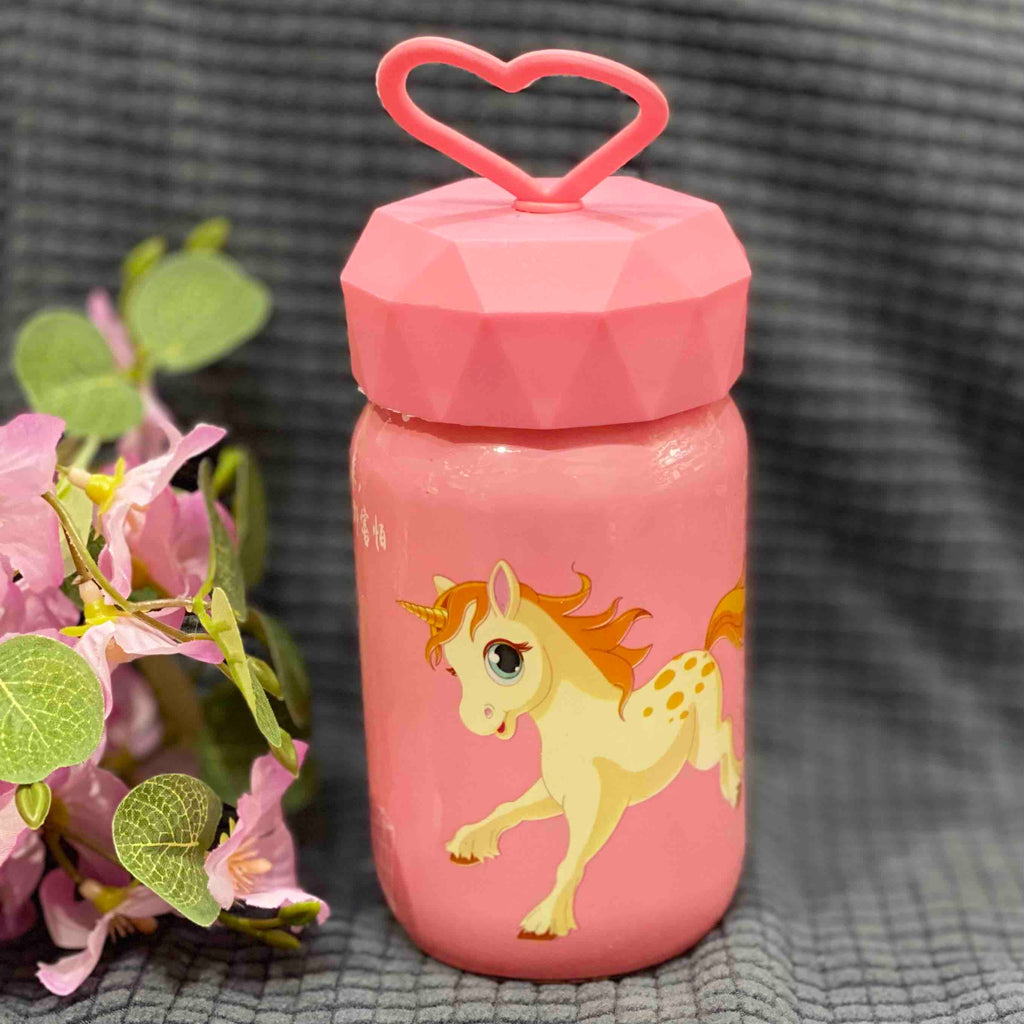 Cute Unicorn Kids Water Bottle with Heart Handle Lid – Reusable Cartoon Drinking Bottle for School, Travel & Gifts