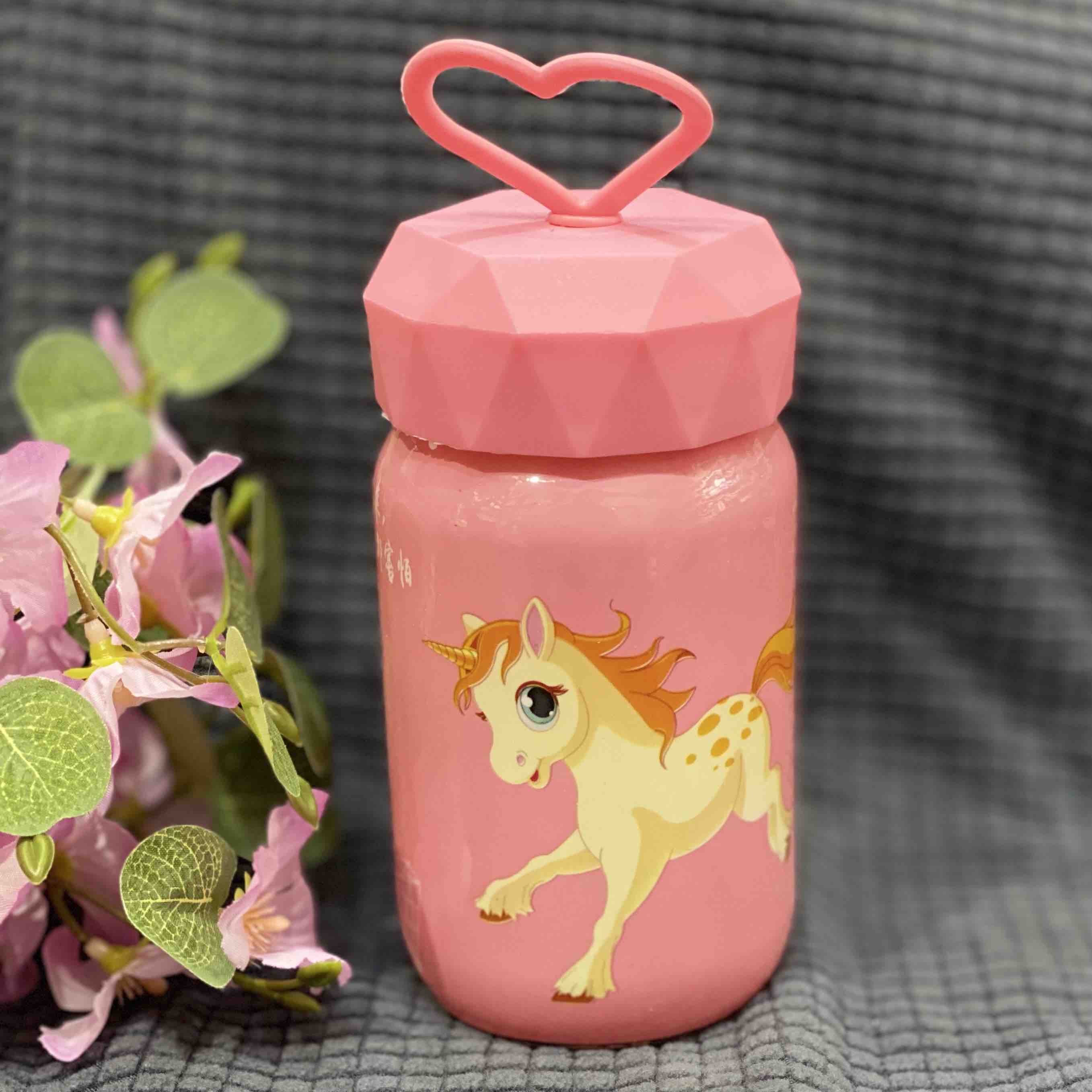 Cute Unicorn Kids Water Bottle with Heart Handle Lid – Reusable Cartoon Drinking Bottle for School, Travel & Gifts