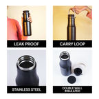 Premium Black Insulated Water Bottle with Carry Handle
