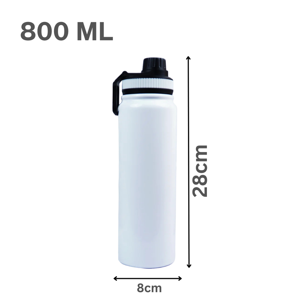 800ml Stainless Steel Water Bottle with Carry Handle | Leak-Proof Reusable Bottle | Travel, Gym & Office | White Finish