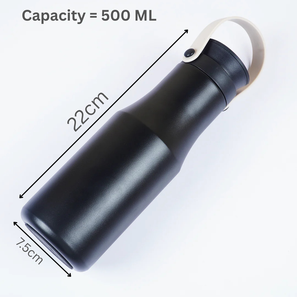 Premium Black Insulated Water Bottle with Carry Handle
