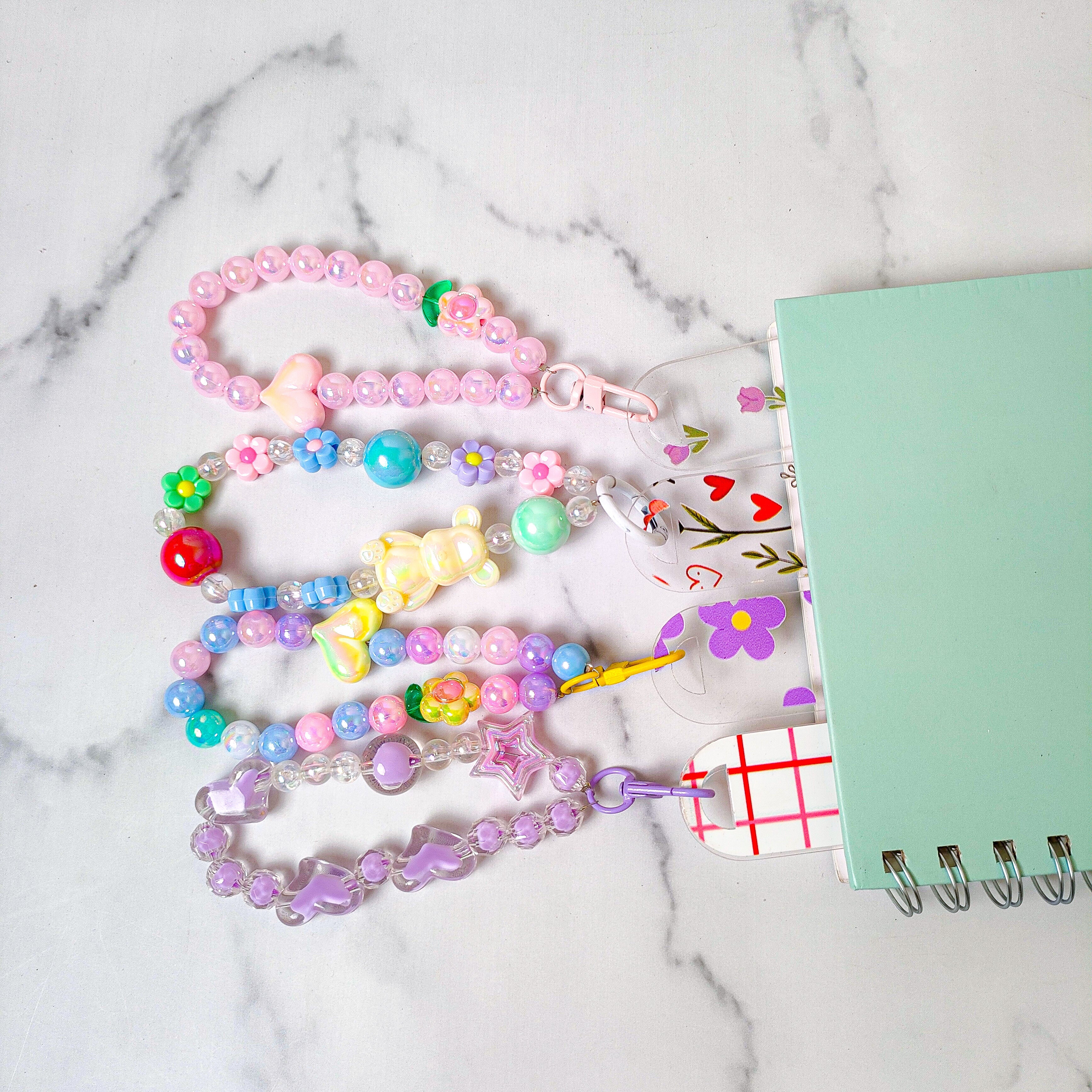 Cute Beaded Chram & Bookmark Set – Handmade Pastel Accessories for Books & Gifts set of -4