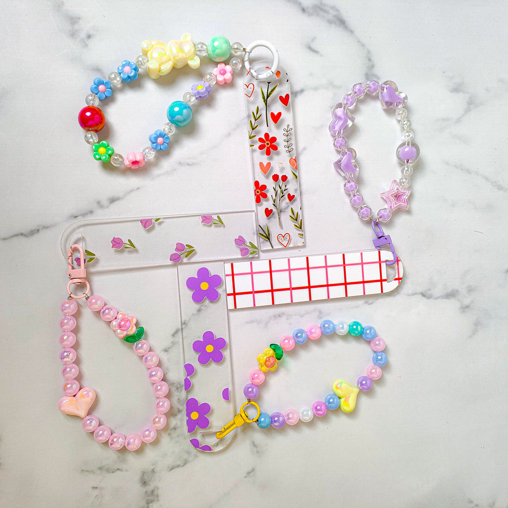 Cute Beaded Chram & Bookmark Set – Handmade Pastel Accessories for Books & Gifts set of -4
