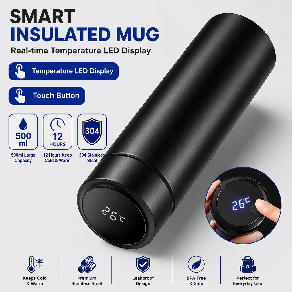 Smart Temperature Display Water Bottle 500ml – Multicolor